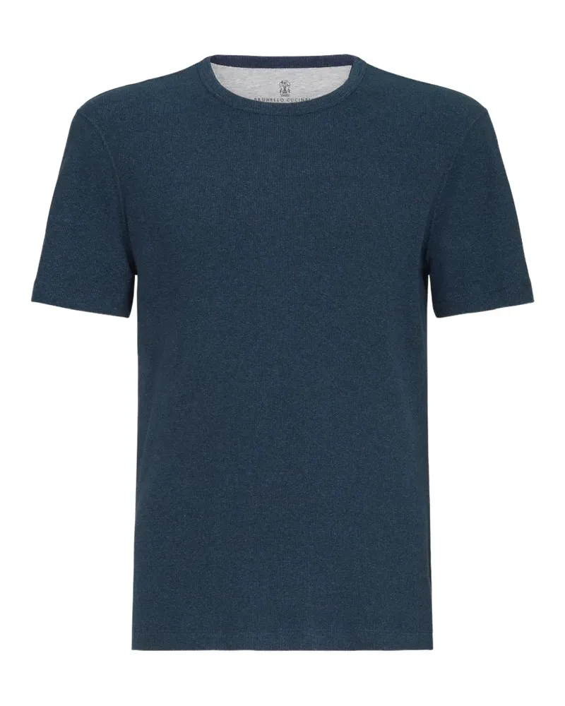 Brunello Cucinelli T-Shirt mit geripptem Baumwoll-Jersey-Effekt - Blau Blau