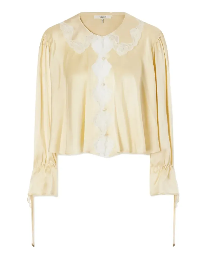 Chloé fluid top in washed silk satin & lace - Gelb Gelb