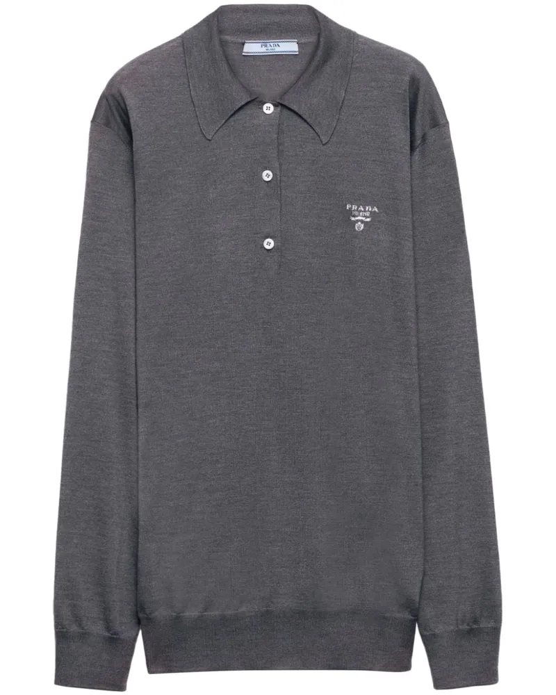 Prada Seiden-Poloshirt mit Logo-Stickerei - Grau Grau