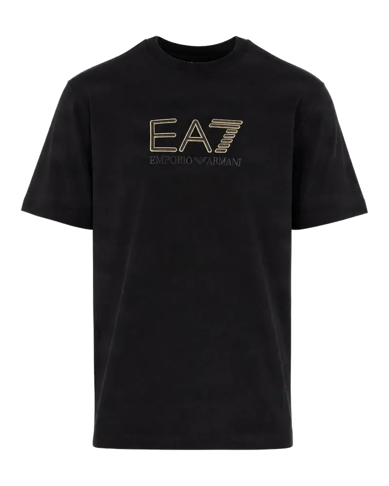 EA7 logo-embroidered T-shirt - Schwarz Schwarz