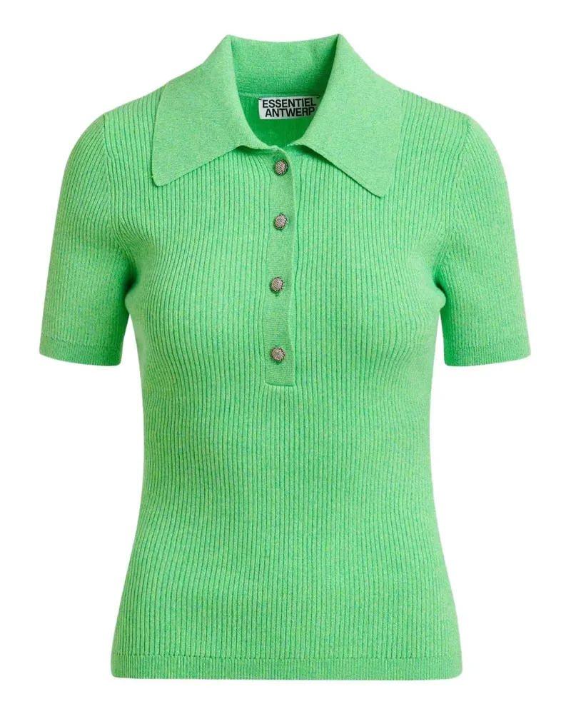 Essentiel Geripptes Poloshirt - Grün Grün