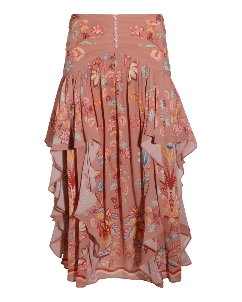 FARM Rio floral-print ruffled skirt - Rosa Rosa