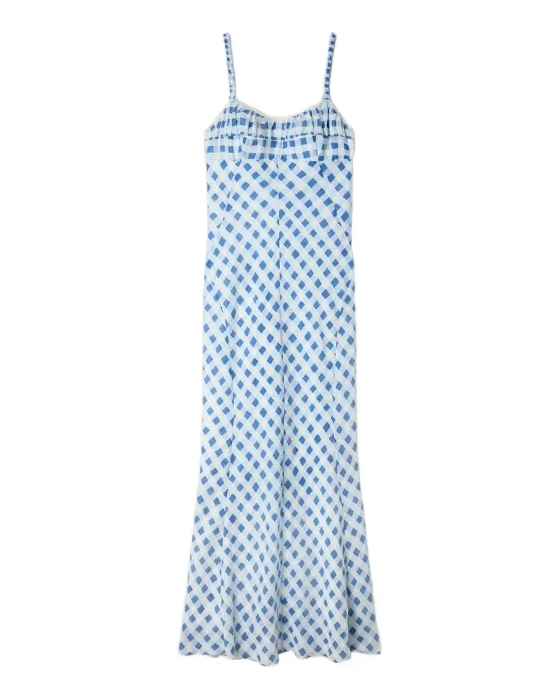 Sandro Maxikleid aus Leinen mit Vichy-Karo - Blau Blau