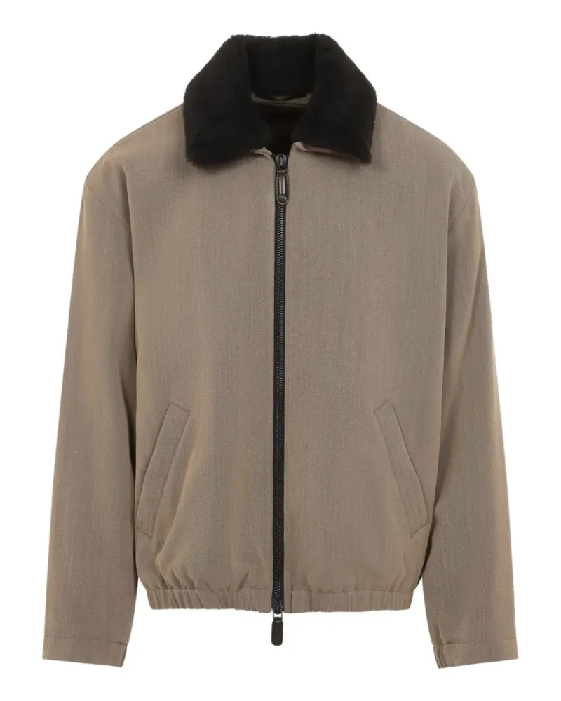 Giorgio Armani shearling-collar wool jacket - Nude Nude