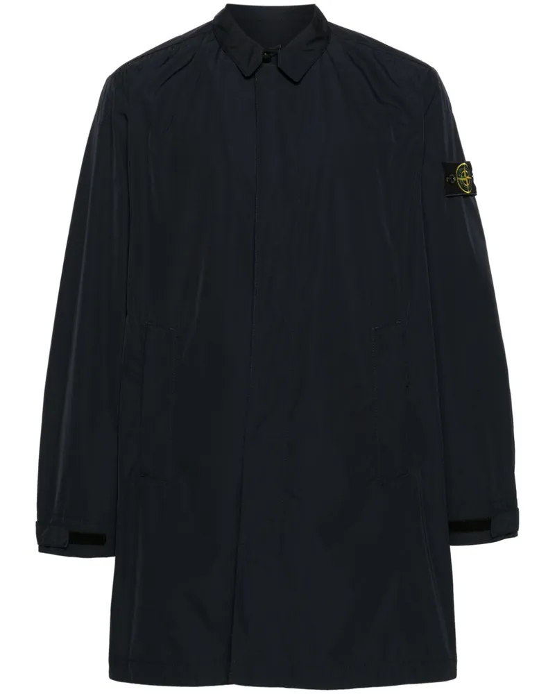 Stone Island Einreihiger Mantel mit Kompass-Patch - Blau Blau