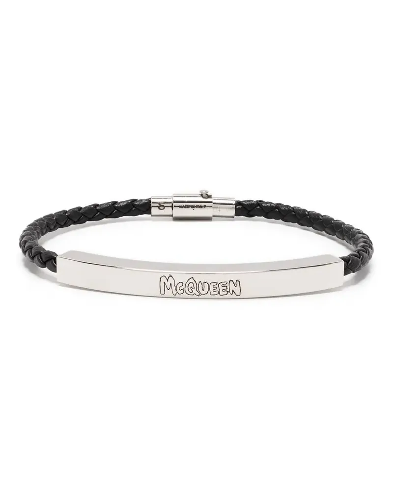Alexander McQueen Geflochtenes Lederarmband - Schwarz Schwarz