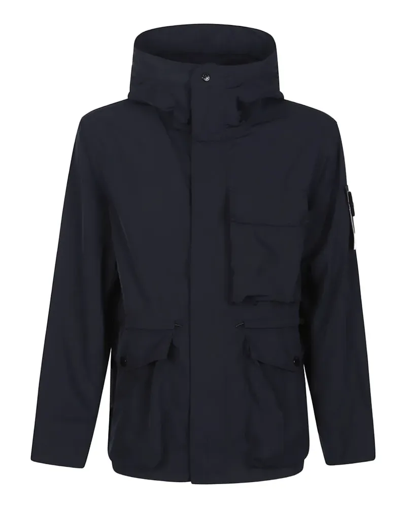 Stone Island Kapuzenjacke mit Logo-Patch - Blau Blau