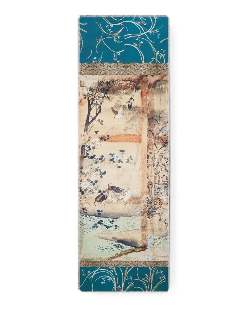 Pierre-Louis Mascia Ausgefranster Fancy Schal mit botanischem Print - Blau Blau