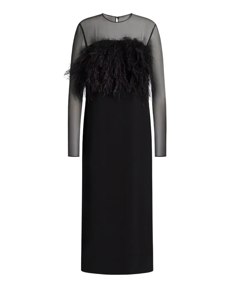 Alberta Ferretti Semi-transparentes Midikleid mit Federdetail - Schwarz Schwarz