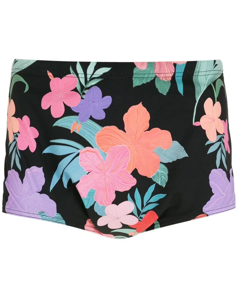 Amir Slama Badehose mit Hibiskus-Print - Schwarz Schwarz