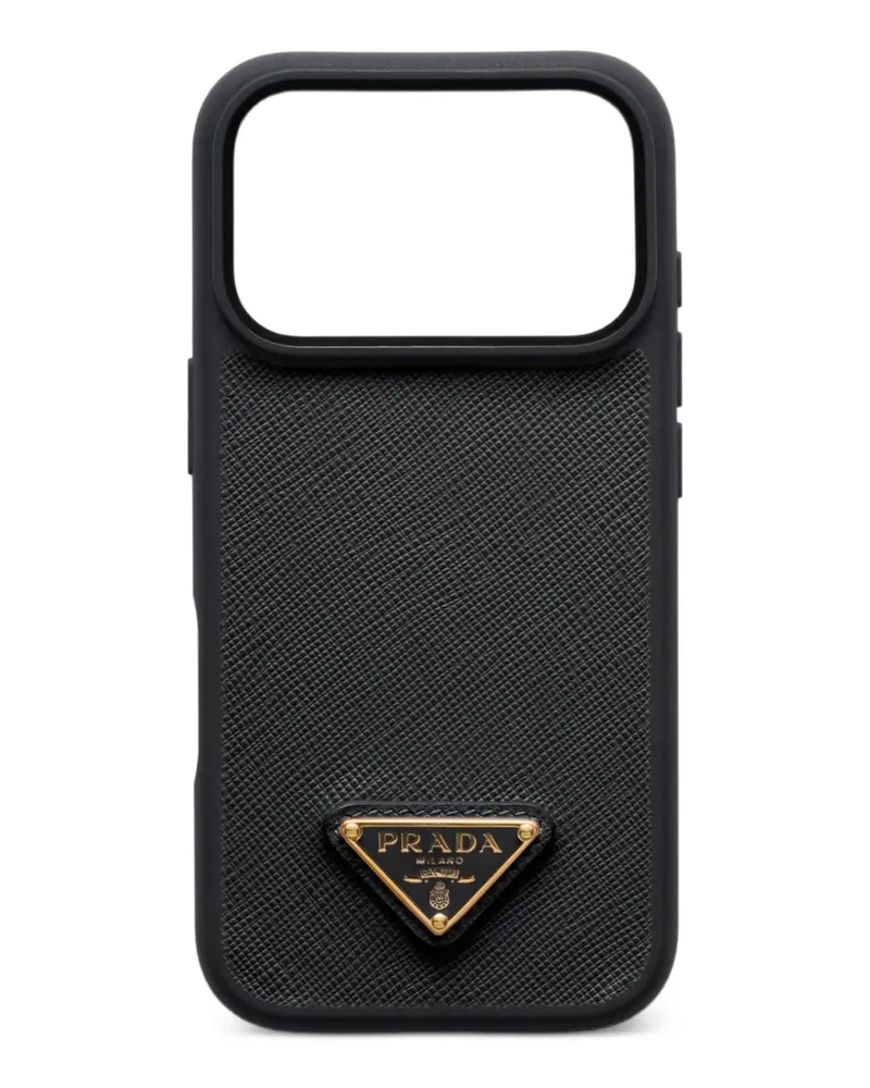 Prada enameled metal triangle leather iPhone 17 Pro Max phone case - Schwarz Schwarz