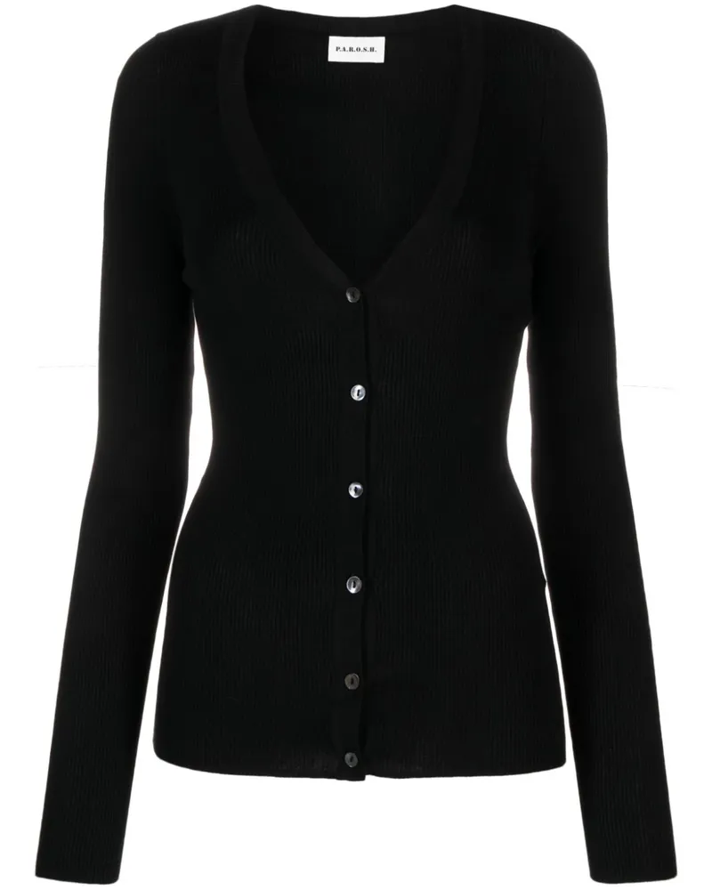 P.A.R.O.S.H. P.A.R.O H. Gerippter Cardigan mit V-Ausschnitt - Schwarz Schwarz