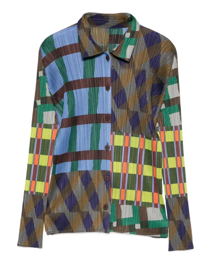 Issey Miyake Harmony printed pleated shirt - Blau Blau