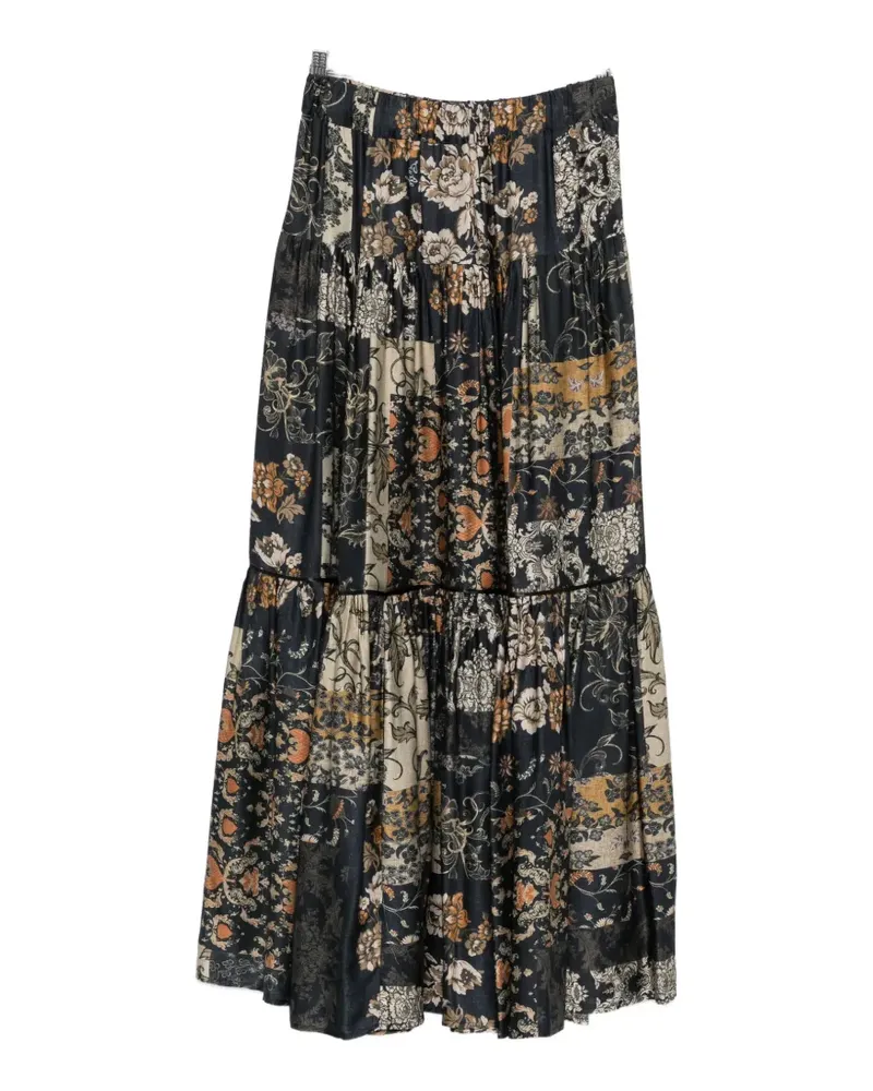 Liu Jo floral-patchwork tiered midi skirt - Schwarz Schwarz