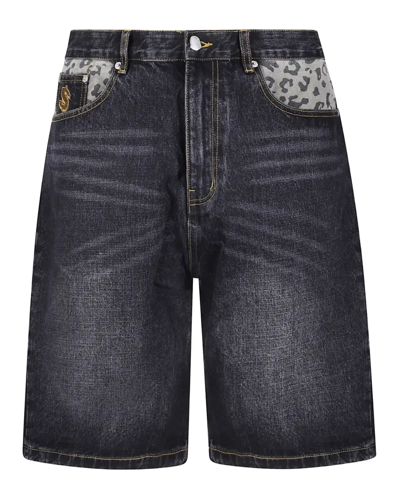 Billionaire Boys Club leopard-print Astro denim shorts - Schwarz Schwarz