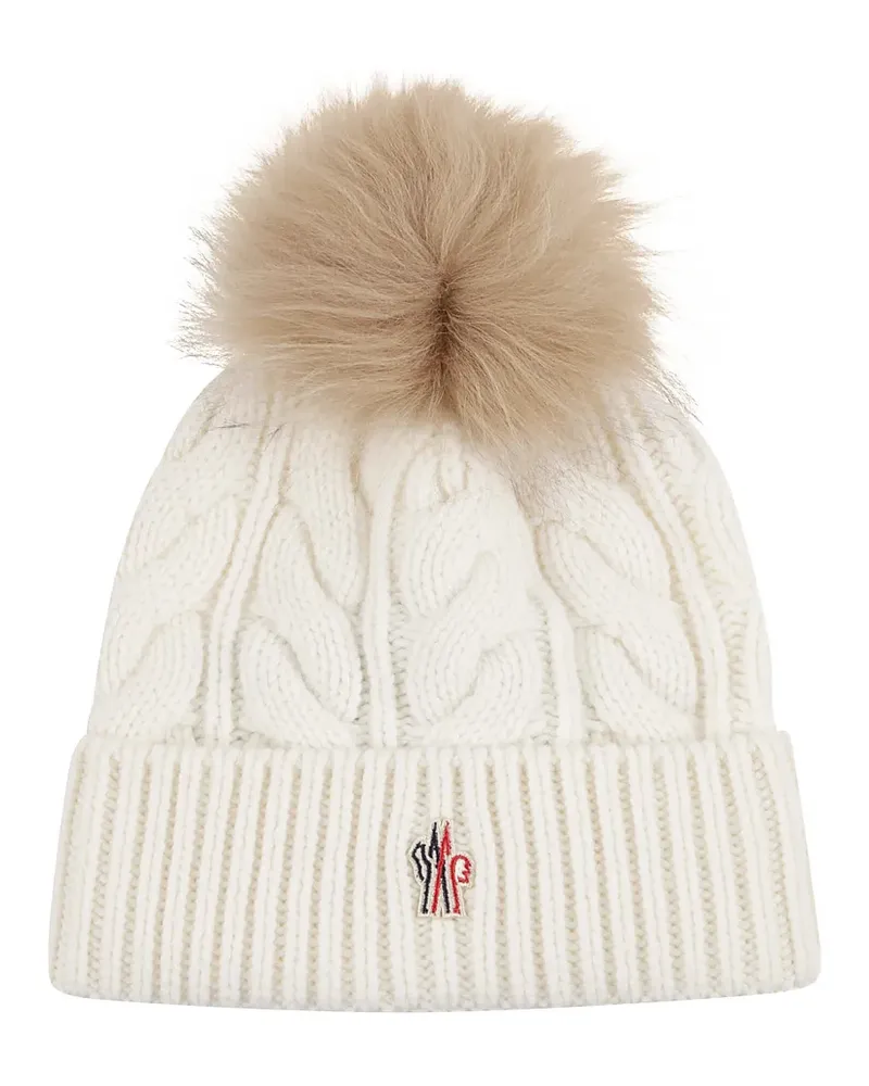 Moncler pompom logo-patch beanie hat - Weiß Weiß