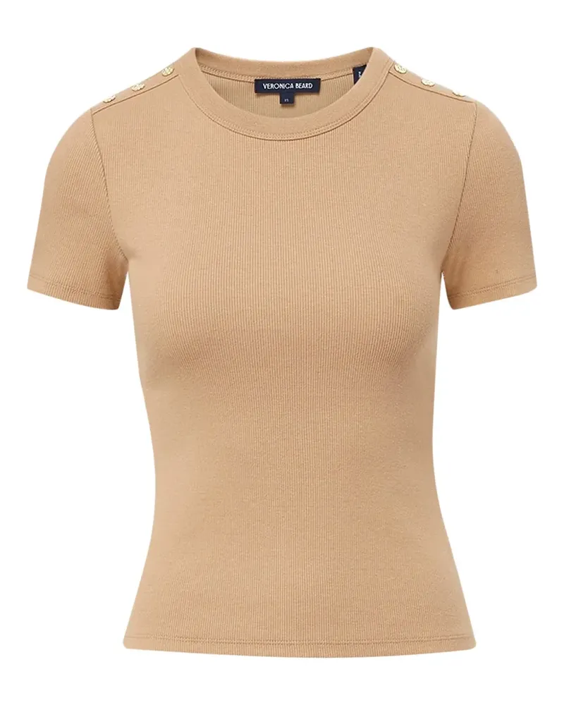 Veronica Beard Geripptes Draya T-Shirt mit Knopfdetail - Nude Nude