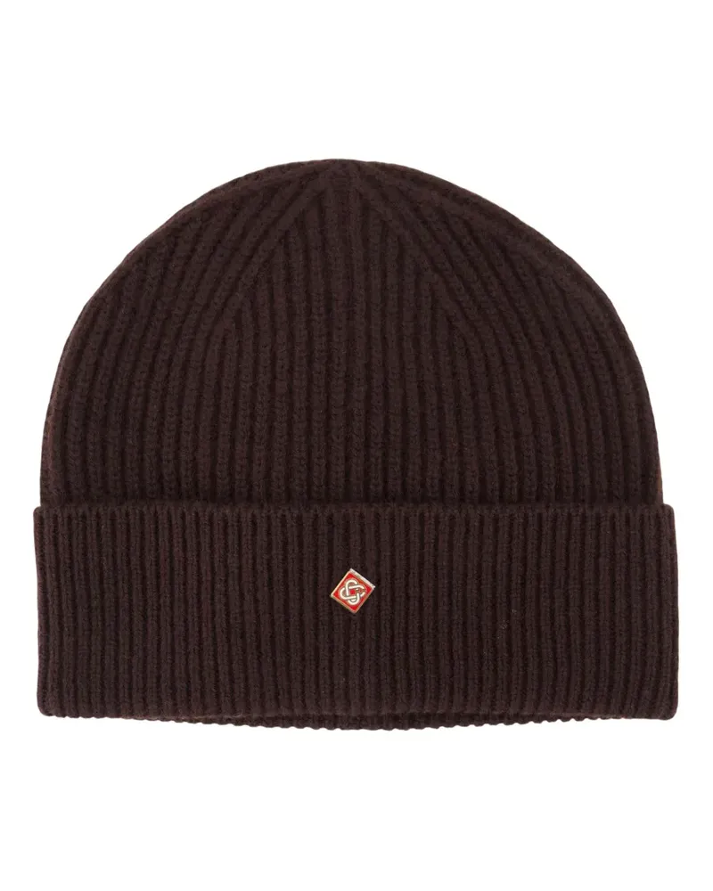 Casablanca Paris ribbed-knit logo-plaque beanie hat - Braun Braun