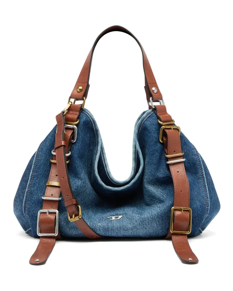 Diesel Mittelgroße D-One-Tasche aus Denim und Leder - Blau Blau