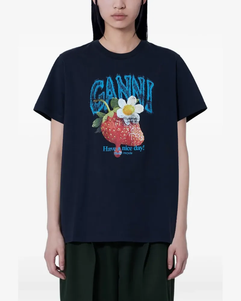 Ganni T-Shirt mit Erdbeeren-Print - Schwarz Schwarz