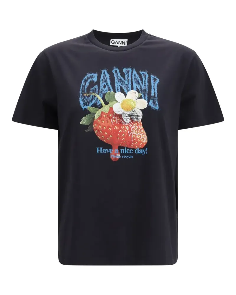 Ganni strawberry-print cotton T-shirt - Schwarz Schwarz