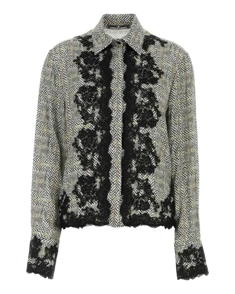 Ermanno Scervino Kariertes Prince of Wales Hemd mit Spitzenbesatz - Grau Grau