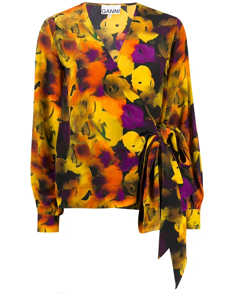 Ganni Bluse in Wickeloptik - Gelb Gelb
