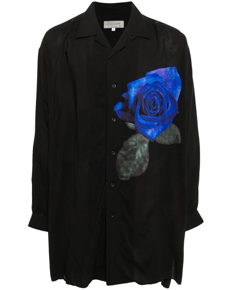 Yohji Yamamoto Hemd mit Blumen-Print Schwarz