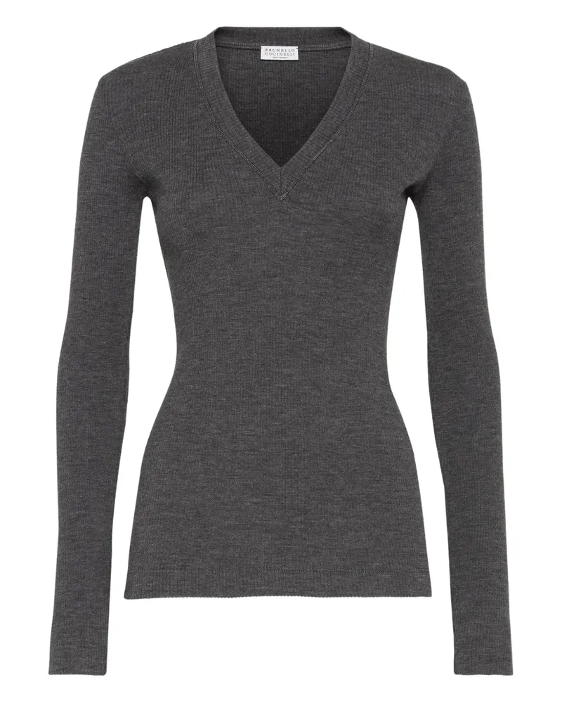 Brunello Cucinelli Gerippter Pullover mit V-Ausschnitt - Grau Grau