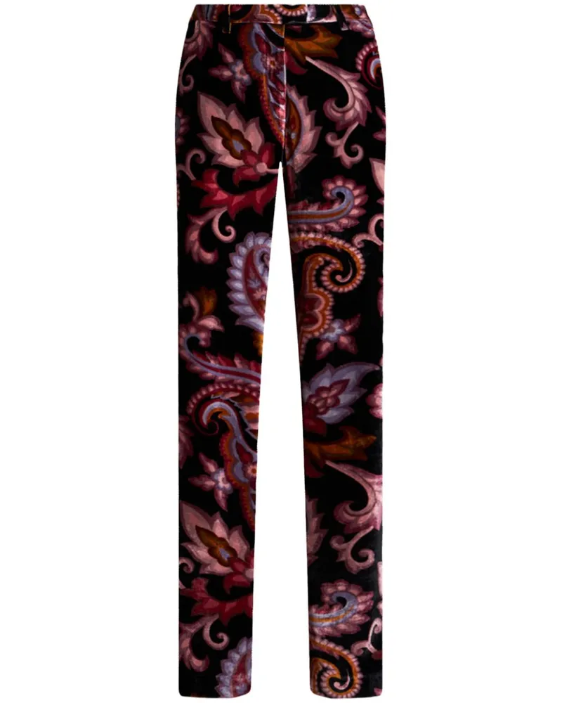 Etro Hose aus Samt mit Paisleymuster - Schwarz Schwarz