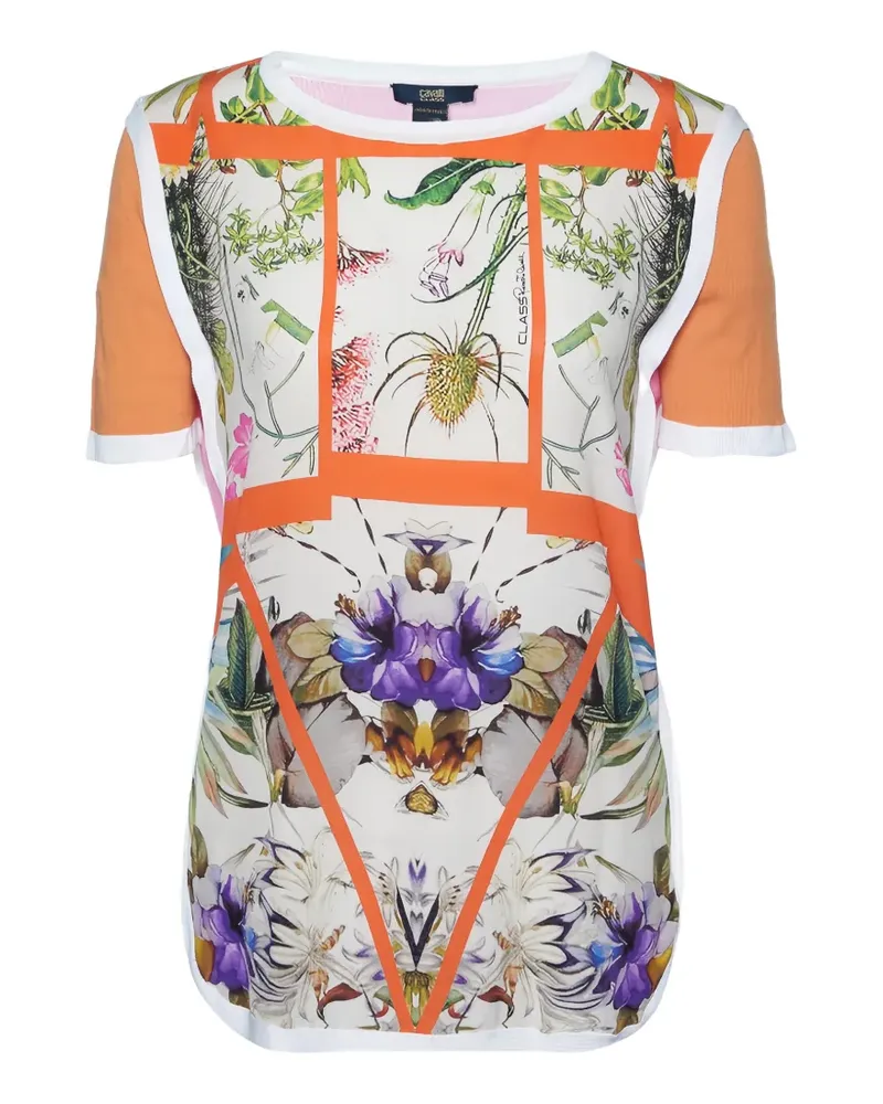 Roberto Cavalli floral-print knit T-shirt - Weiß Weiß