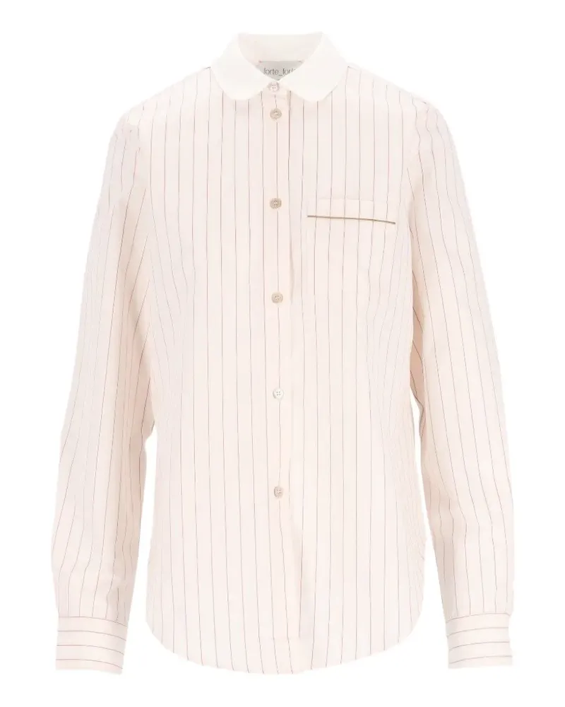 forte_forte stripe-pattern club-collar shirt - Nude Nude
