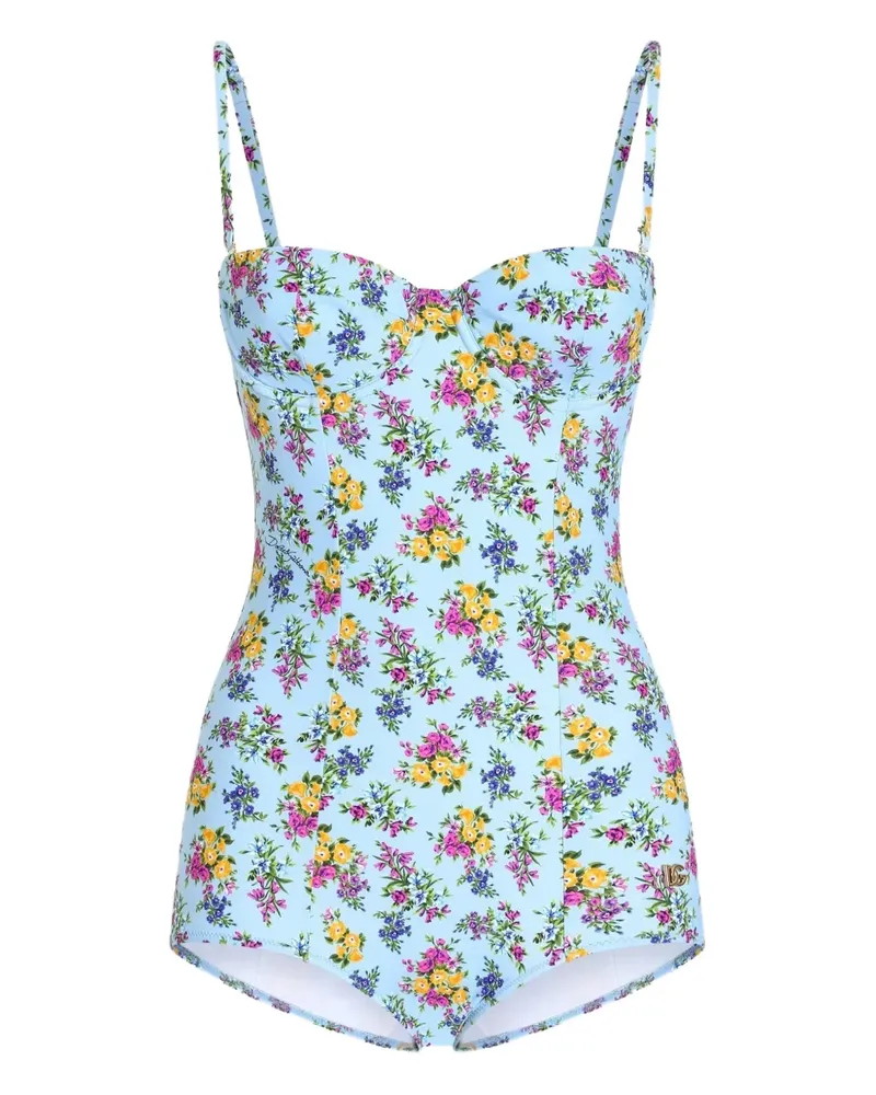 Dolce & Gabbana floral-print swimsuit - Blau Blau