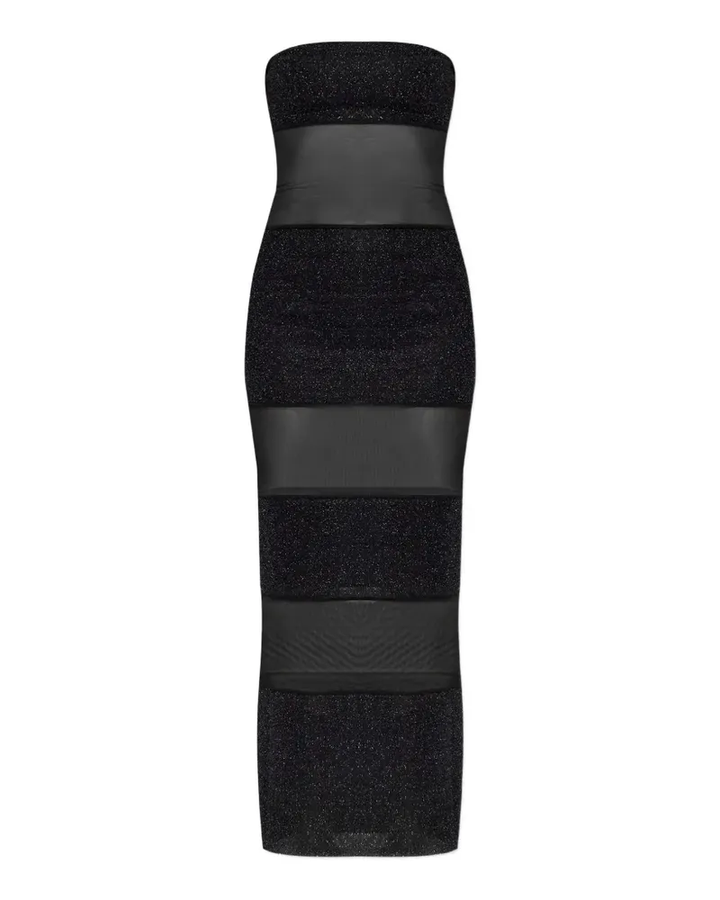 Oséree Schulterfreies Maxikleid mit semi-transparentem Einsatz - Schwarz Schwarz
