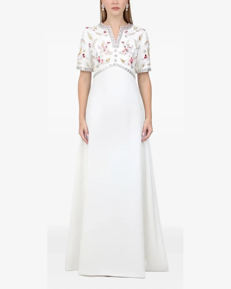 Dina Melwani Verziertes Maxikleid mit kurzen Ärmeln - Weiß Weiß