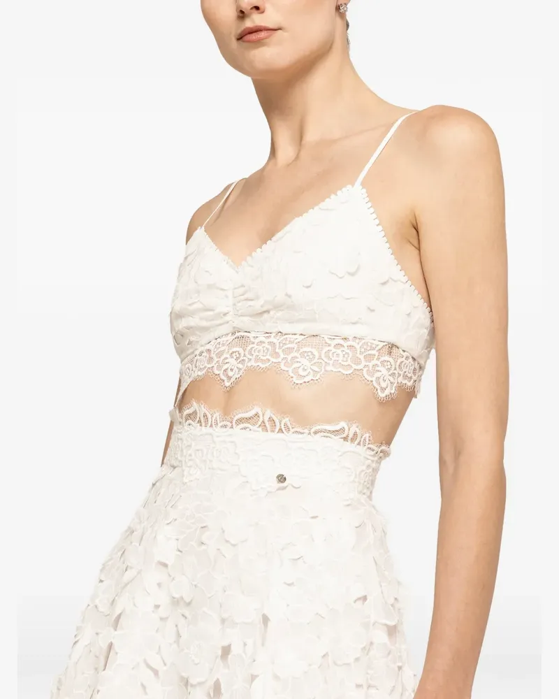 NISSA 3D floral embroidery cotton crop top - Weiß Weiß