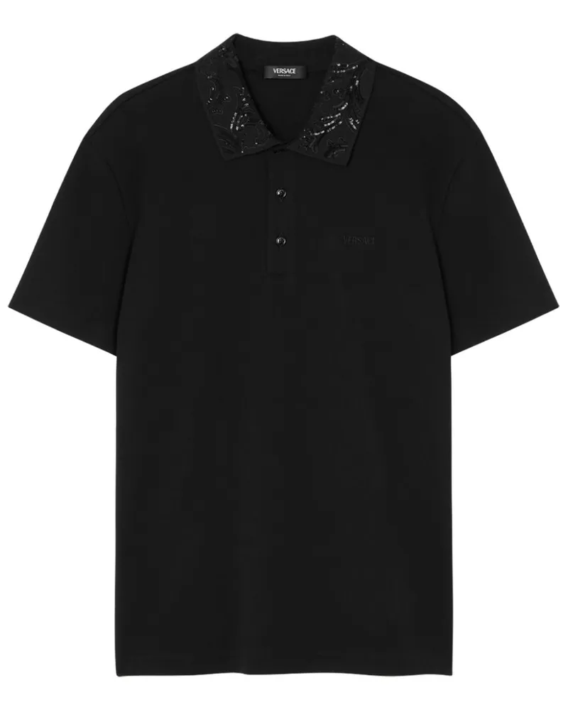 Versace Barocco Poloshirt mit Pailletten - Schwarz Schwarz