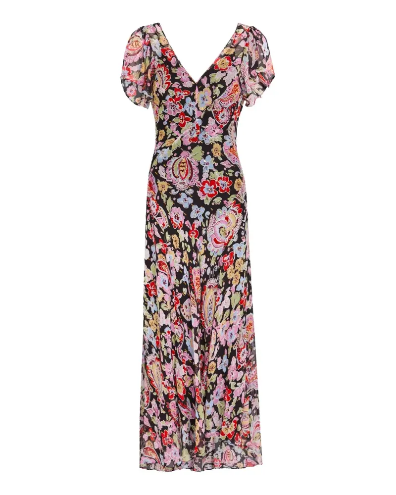 RIXO floral-print V-neck dress - Schwarz Schwarz