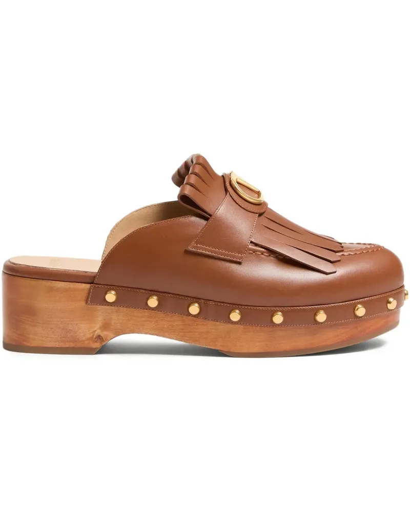 Valentino Garavani VLogo Signature Clogs mit Fransen 45mm - Braun Braun