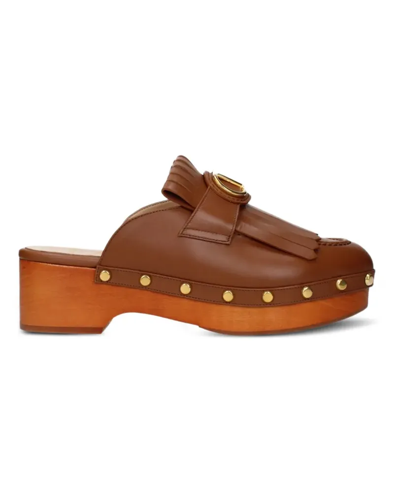 Valentino Garavani VLogo Signature Clogs mit Fransen 45mm - Braun Braun