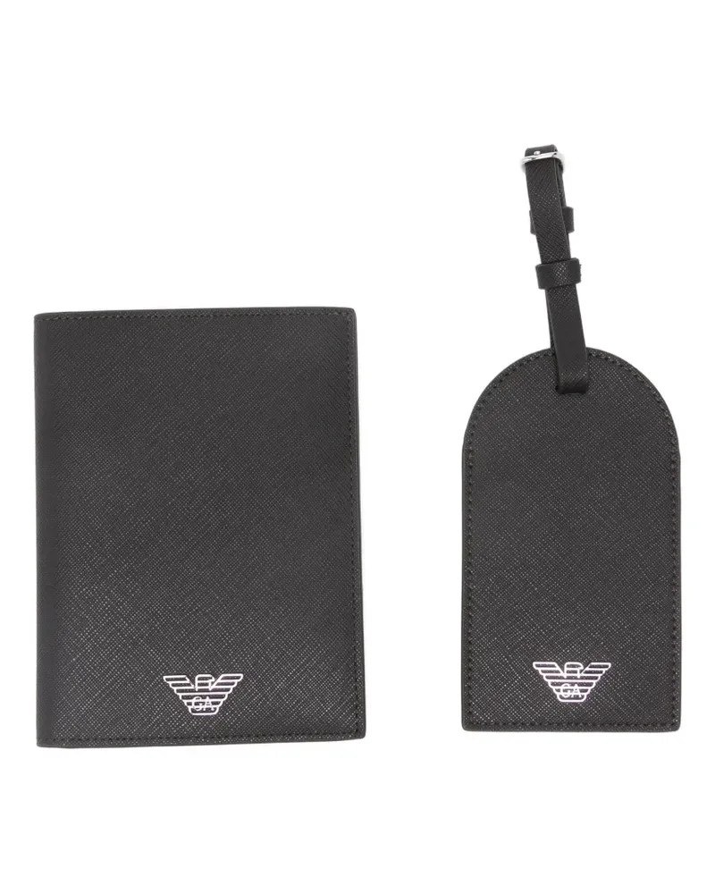 Emporio Armani logo-plaque passport holder (set of two) - Schwarz Schwarz