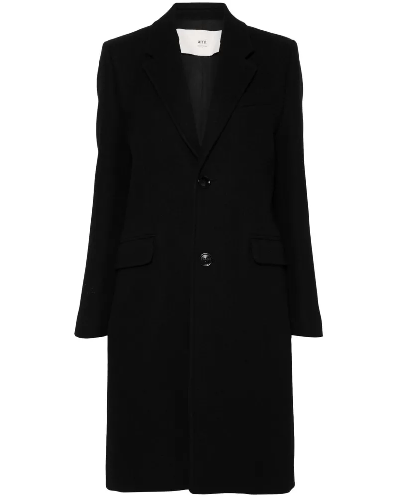 AMI Paris Klassischer Wollmantel - Schwarz Schwarz