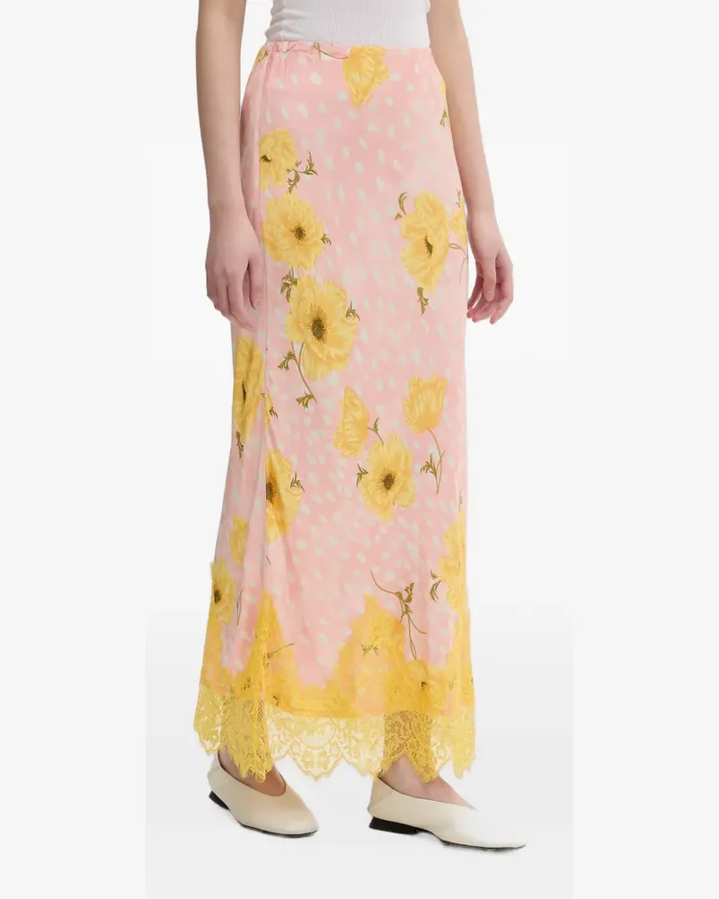 Never Fully Dressed Poppy floral-print lace-trim midi skirt - Rosa Rosa