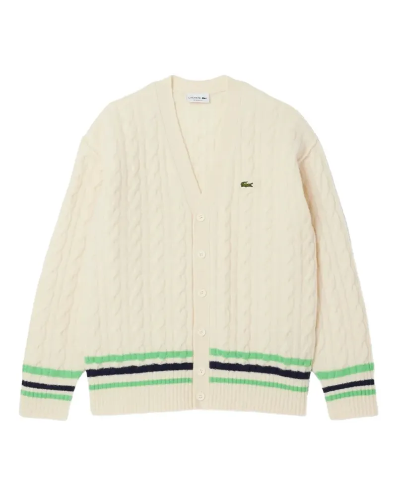 Lacoste cable-knit stripe-detail cardigan - Weiß Weiß