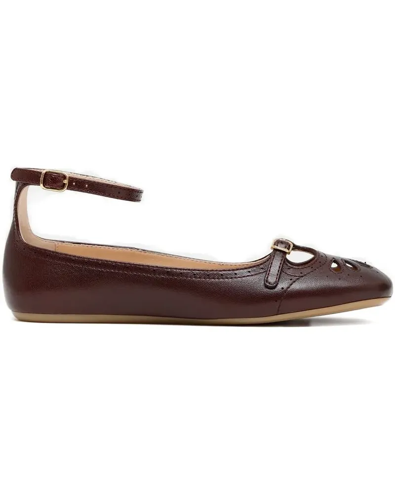 Chloé ankle-strap perforated ballet flats - Braun Braun