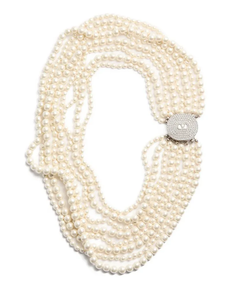 Valentino Garavani Ovalette necklace in metal, baroque glass pearls, and Swarovski® crystals - Silber Silber