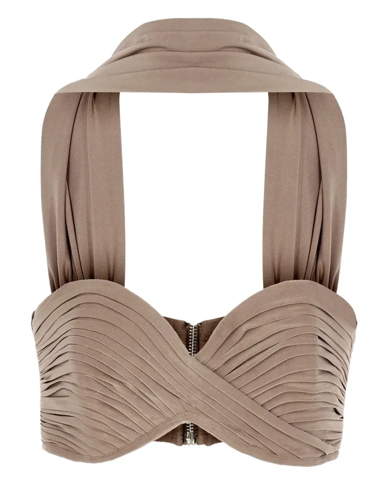 The New Arrivals Ilkyaz Ozel pleated halterneck top - Nude Nude