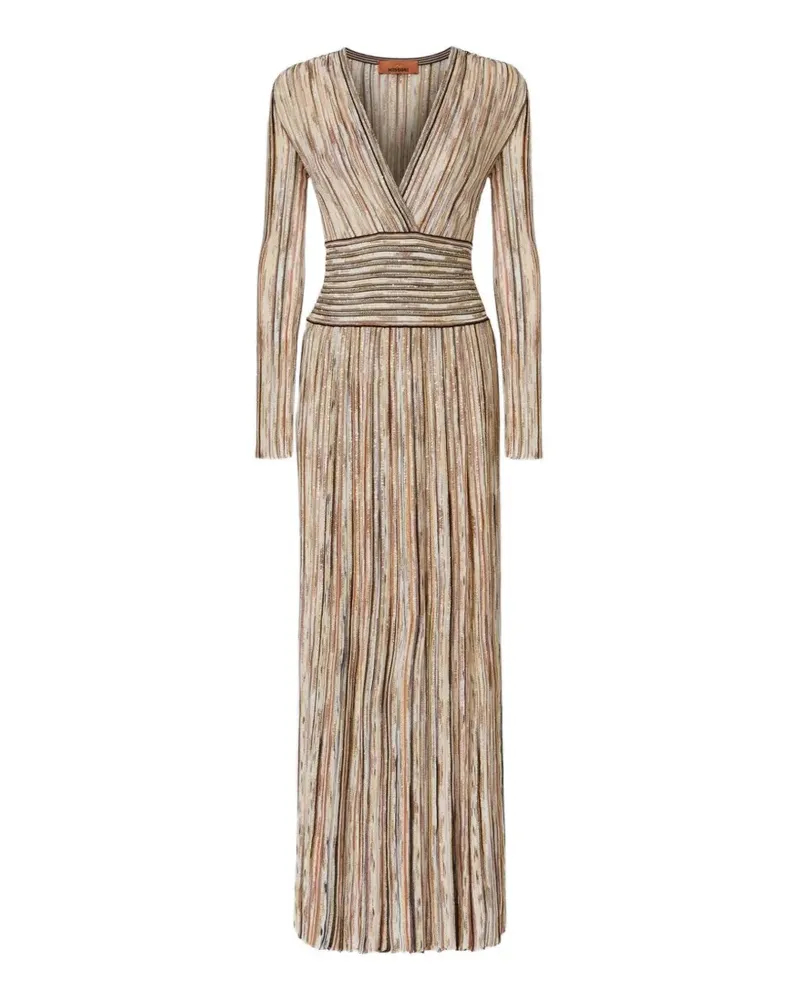 Missoni Gestreiftes Midikleid mit V-Ausschnitt - Nude Nude