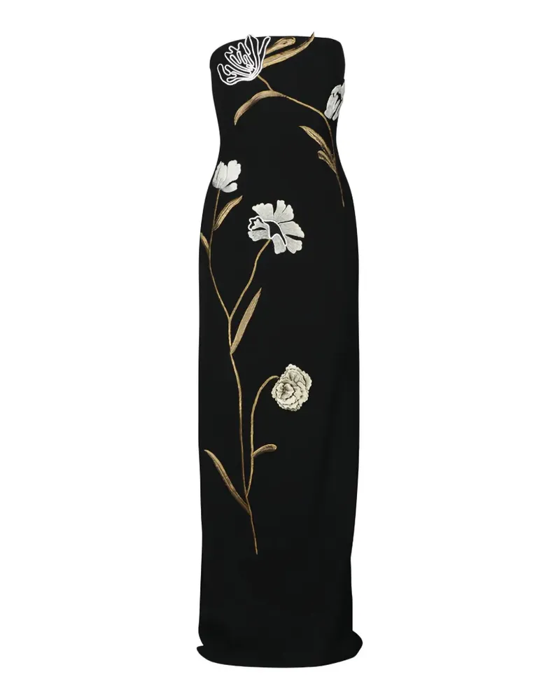 Lela Rose floral-embroidered strapless maxi dress - Schwarz Schwarz