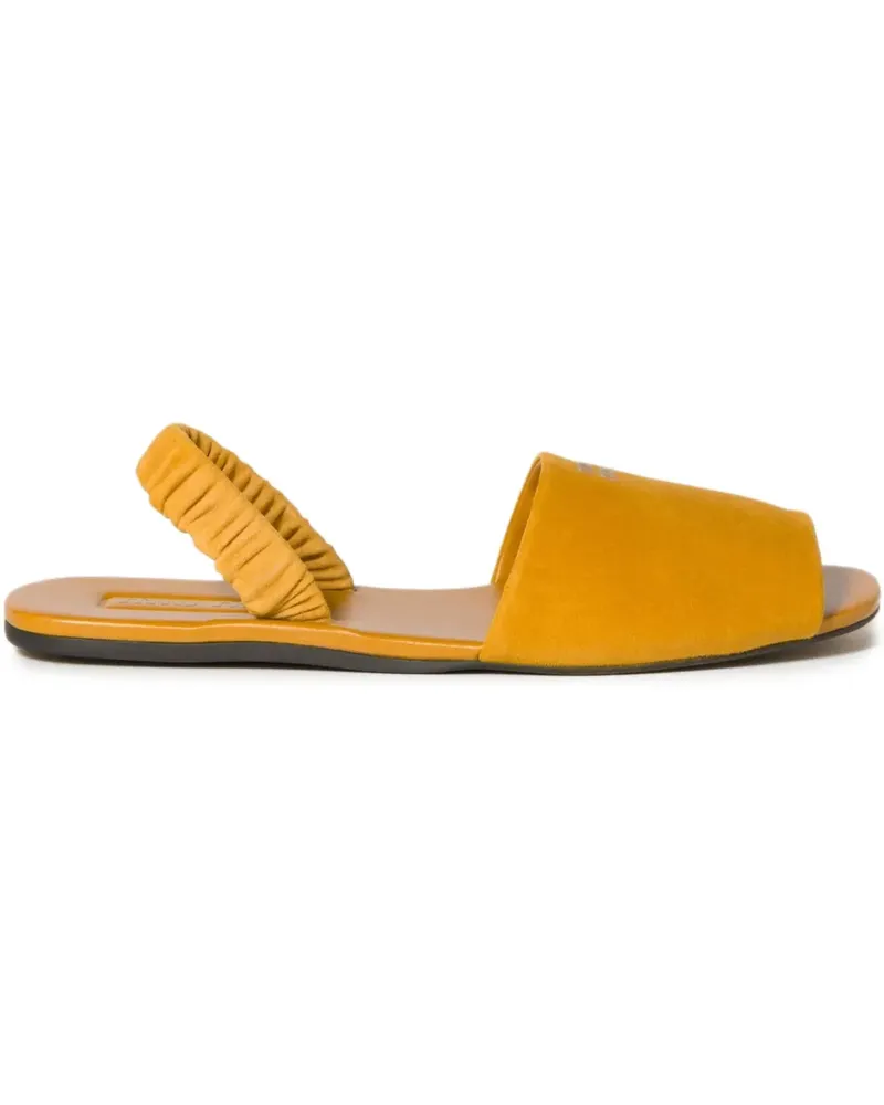 Miu Miu Geraffte Sandalen aus Wildleder - Gelb Gelb